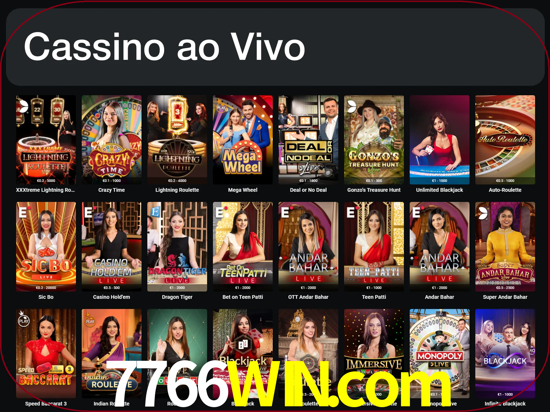 Jogue jogos de cassino com um verdadeiro dealer.