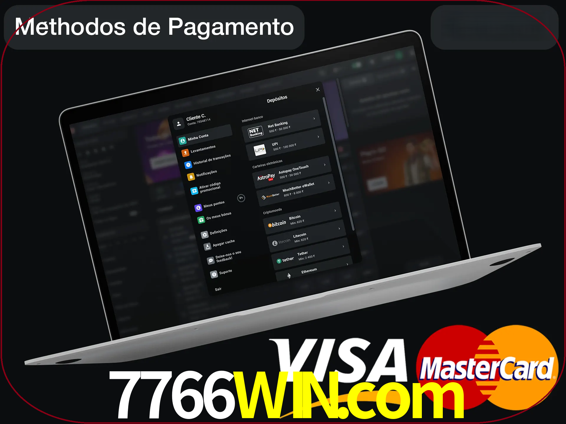 Use seu método de depósito preferido.